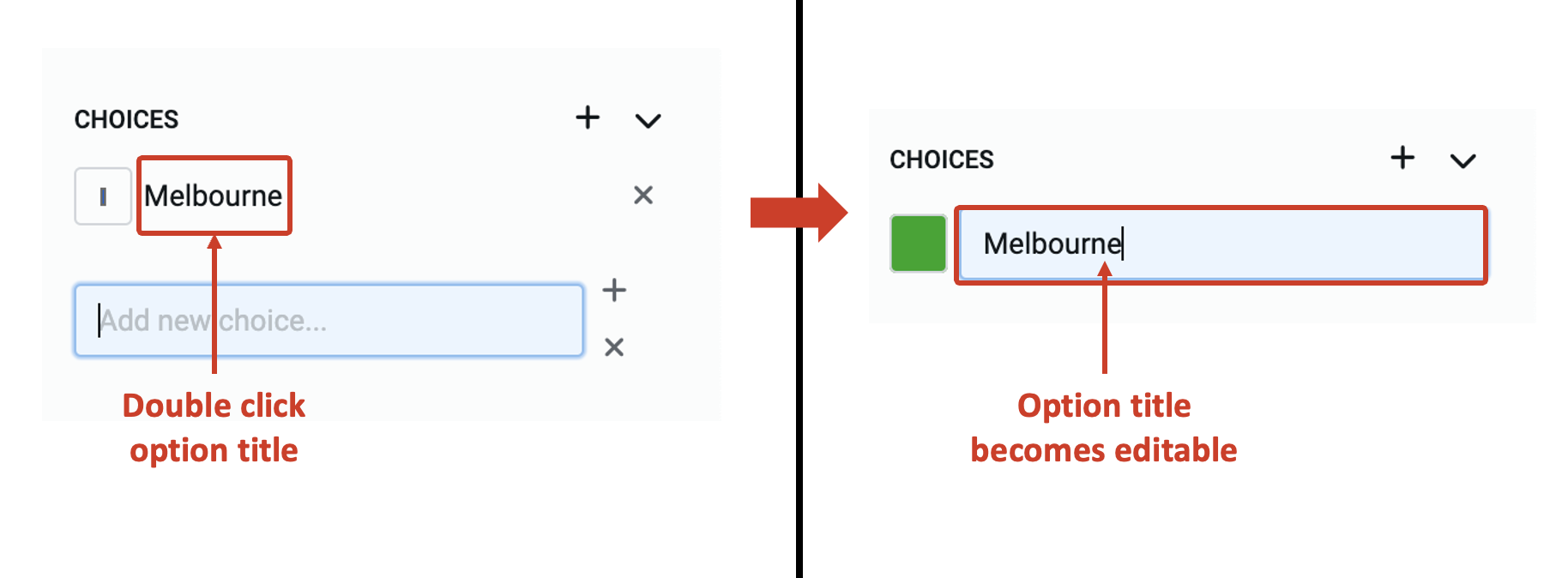 Image showing editing of option title